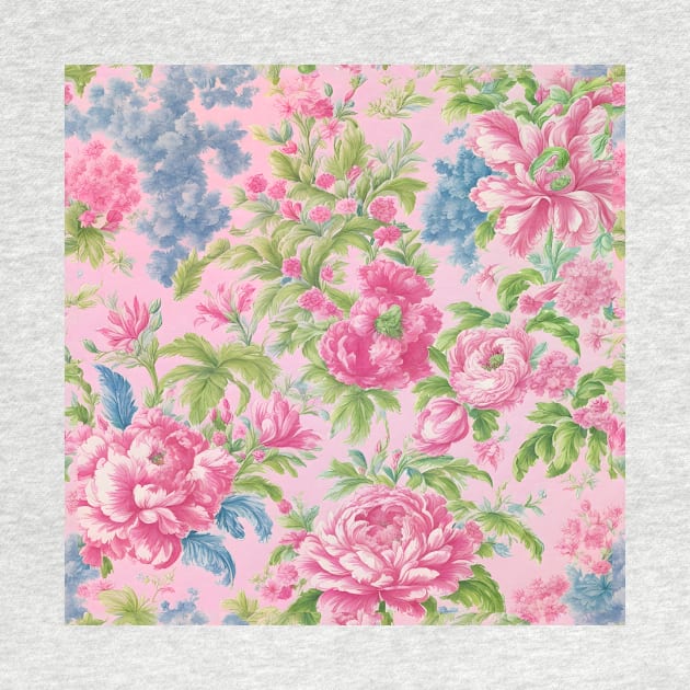 French toile flowers on pink by SophieClimaArt